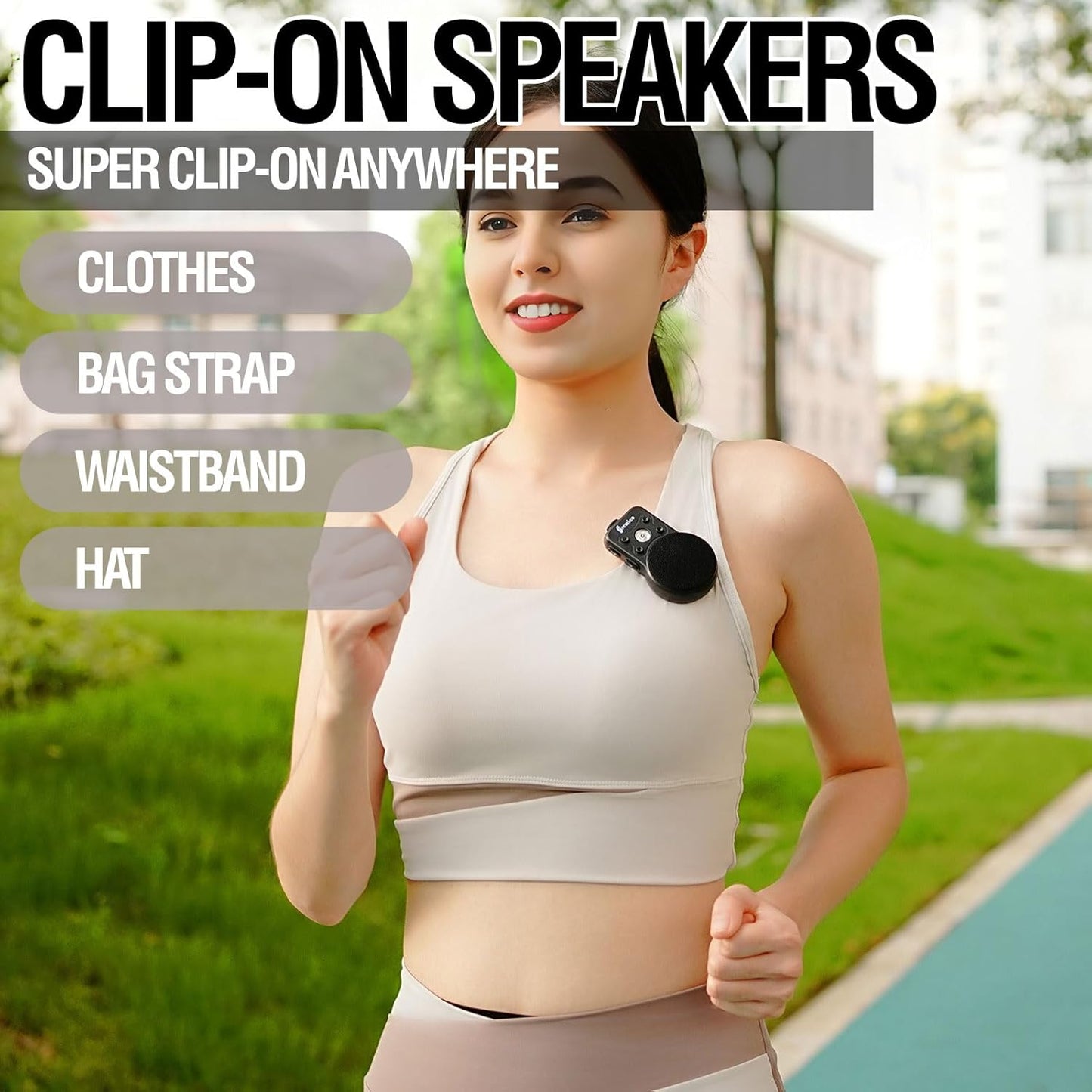 Frewico Clip 8 Bluetooth Speaker Wearable Waterproof IP67 Magnetic Clip-On Wireless Portable Speakers Up to 18 Hours of Play with 1W Flashlight Built-in Microphone - Side Control Buttons for Sports