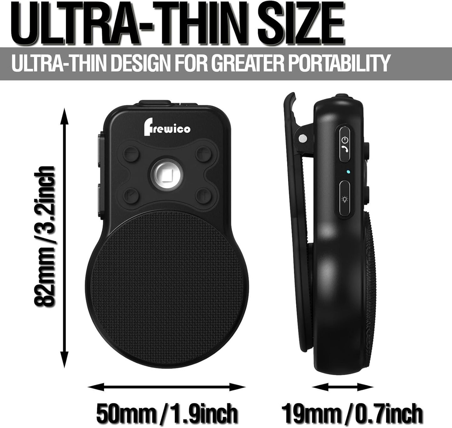 Frewico Clip 8 Bluetooth Speaker Wearable Waterproof IP67 Magnetic Clip-On Wireless Portable Speakers Up to 18 Hours of Play with 1W Flashlight Built-in Microphone - Side Control Buttons for Sports