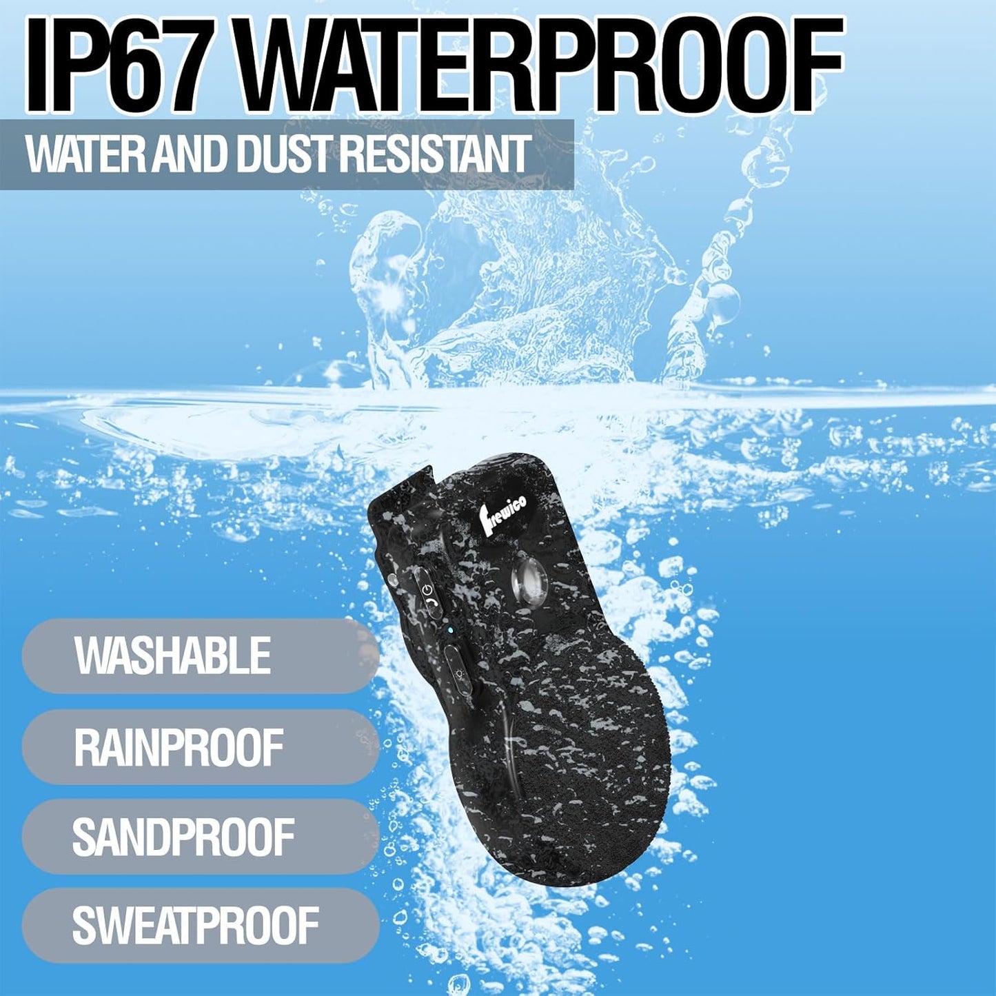 Frewico Clip 8 Bluetooth Speaker Wearable Waterproof IP67 Magnetic Clip-On Wireless Portable Speakers Up to 18 Hours of Play with 1W Flashlight Built-in Microphone - Side Control Buttons for Sports
