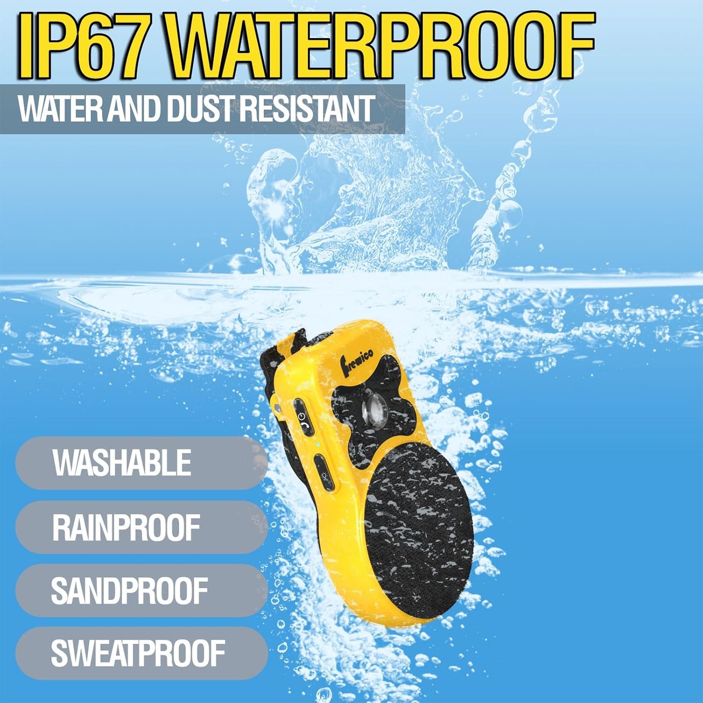 Frewico Clip 8 Bluetooth Speaker Wearable Waterproof IP67 Magnetic Clip-On Wireless Portable Speaker Up to 18 Hours of Play with 1W LED Work Light Built-in Microphone - Side Control Buttons for Work