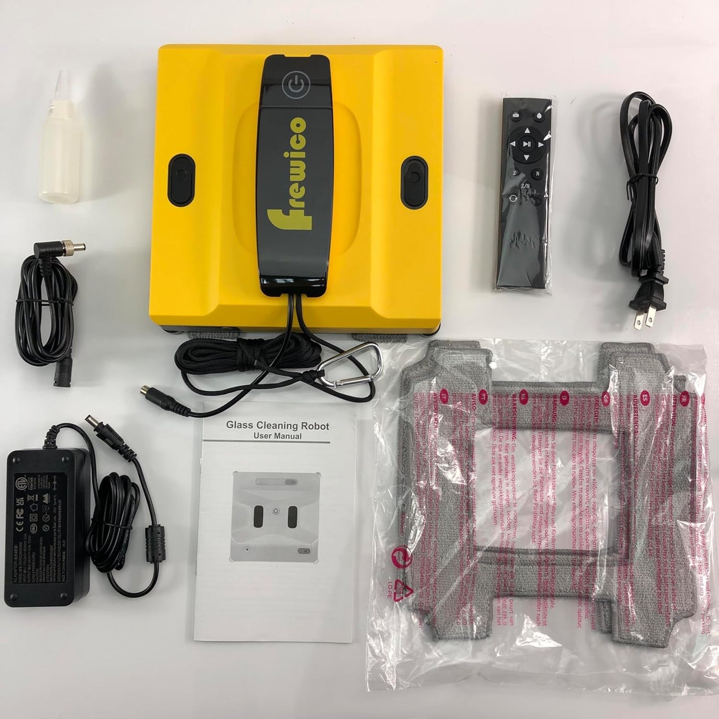 Frewico Smart Window Cleaner Robot with Quad-Stream Ultrasonic Spray, 100ml Dual Water Tanks, 5600Pa Strong Suction for Frameless Windows & High-Rise, App/Remote Control, Anti-Falling Safety System