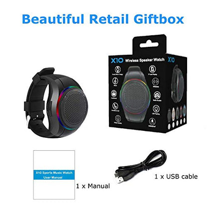 Wearable Portable Waterproof Bluetooth Speaker Watch X10 Clip Speaker MP3 Player Handsfree Clear Call Speakerphone,TWS,SD Card Slot,Selfie for Working, Running, Cycling(Black)