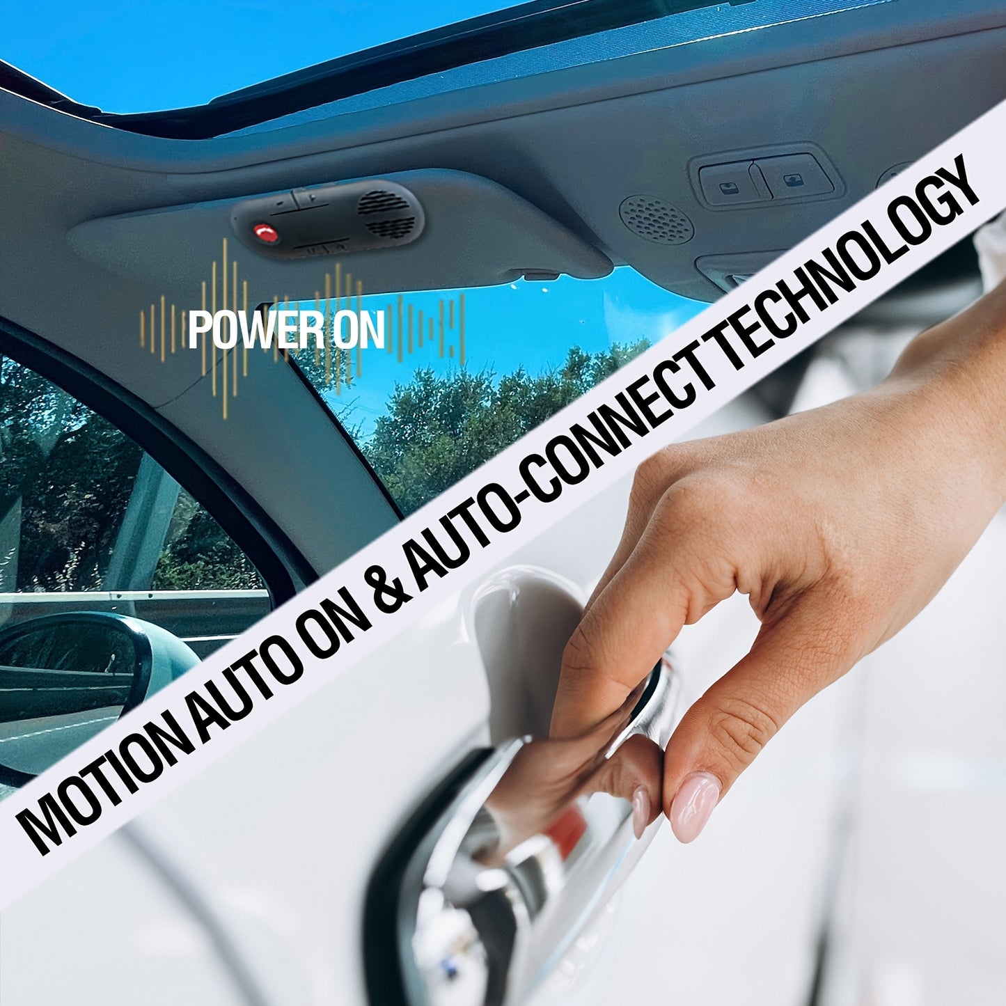 Wireless B/T 5.0 Car Speakerphone - Visor Clip Hands-Free Kit with Motion Auto On/Off, Dual 2W HD Speakers, Siri/Google Assistant Support, Enhanced Volume & 30H Battery for Older Cars (No Built-in Bluetooth)