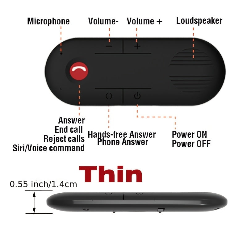 Wireless B/T 5.0 Car Speakerphone - Visor Clip Hands-Free Kit with Motion Auto On/Off, Dual 2W HD Speakers, Siri/Google Assistant Support, Enhanced Volume & 30H Battery for Older Cars (No Built-in Bluetooth)