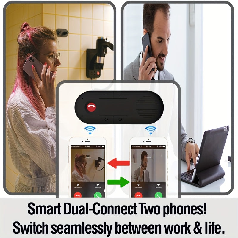 Wireless B/T 5.0 Car Speakerphone - Visor Clip Hands-Free Kit with Motion Auto On/Off, Dual 2W HD Speakers, Siri/Google Assistant Support, Enhanced Volume & 30H Battery for Older Cars (No Built-in Bluetooth)